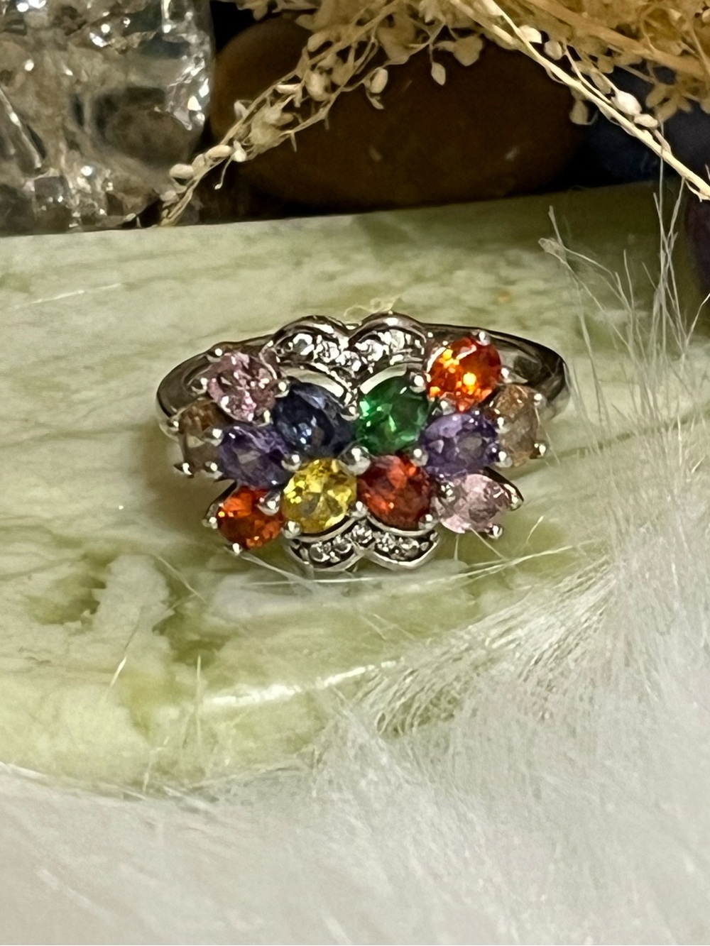 Colorful Sterling Cluster Ring